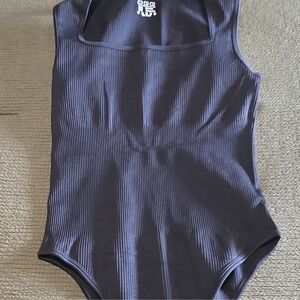 QQQ Ribbed Square Neck Bodysuit Womens Small Black Sleeveless Tank Top Body Suit